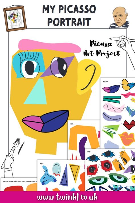 Picasso Art Project for Kids showing My Picasso Portrait Picasso Art Project, Picasso Kids, Picasso Inspired Art, Picasso Self Portrait, Picasso Collage, Collage Activity, Activities For Back To School, Portraits For Kids, Simple Art Activity