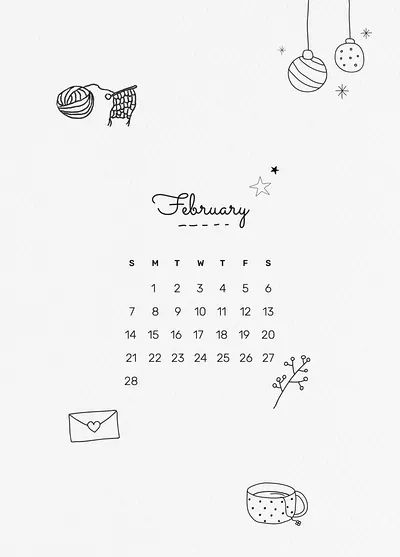 Cute Doodle Drawing, February Month, February Calendar, Cute Doodle, Free Illustration Images, February Birthday, Phone Inspiration, Bullet Journal Writing, 2021 Calendar