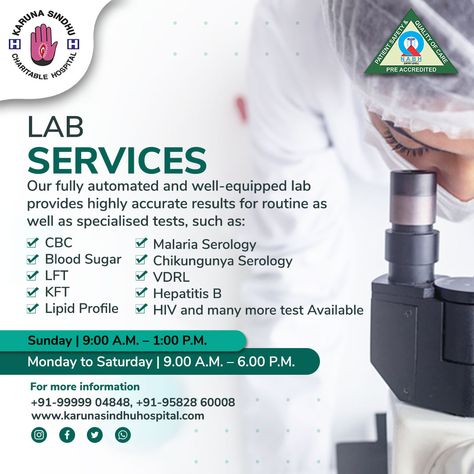 Get highly accurate results for routine and specialised tests at Karuna Sindhu Charitable Hospital’s fully computerised and well-equipped lab. Book your appointment now! 9999904848 Visit Official Website: https://karunasindhuhospital.com/lab-services . . #karunasindhuhospital #charitablehospital #labservice #pathology #medicine #medica #radiology #biology #laboratory #pathologist Radiology Creative Ads, Pathology Lab Creative Ads, Biology Laboratory, Healthcare Ads, Fever Symptoms, Med Lab, Pathology Lab, Banner Design Layout, Medical Posters