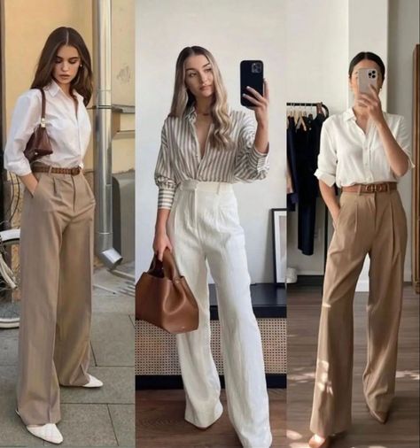 Womens Khaki Pants Outfit Business, Formal Stylish Outfits For Women, Midsummer Outfit Ideas, Smart Casual Women Summer Work, Beige Pants Outfit Office, Work Outfit Tan Pants, Biege Outfits Formal Woman, Formal Work Outfits Women Office Wear, Female Corporate Fashion