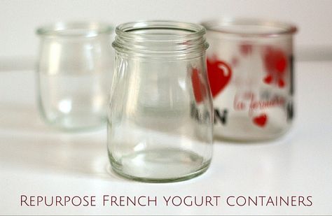 Ways to repurpose French glass yogurt jars Oui Yogurt Jars Ideas Halloween, Crafts To Do With Oui Yogurt Jars, What To Do With Glass Yogurt Jars, Craft Ideas For Oui Yogurt Jars, Upcycle Yogurt Jars, Oui Crafts, Upcycling Oui Jars, Upcycled Jars, Oui Jars