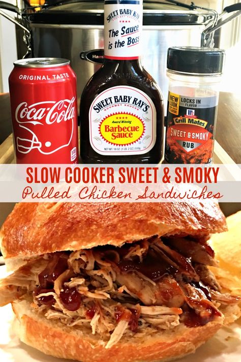 Dinner just got a lot easier with this simple, delicious recipe - Slow Cooker Sweet & Smoky Pulled Chicken, Makes the BEST Sandwiches! EASY SLOW COOKER PULLED CHICKEN - MAKES THE BEST SANDWICHES This slow Pulled Chicken Crock Pot Recipes, Crockpot Pulled Chicken, Pulled Chicken Recipes, Pulled Chicken Sandwiches, Roast Beef Sandwich, Bbq Chicken Sandwich, Best Sandwiches, Sandwich Bar, Chicken Sandwiches