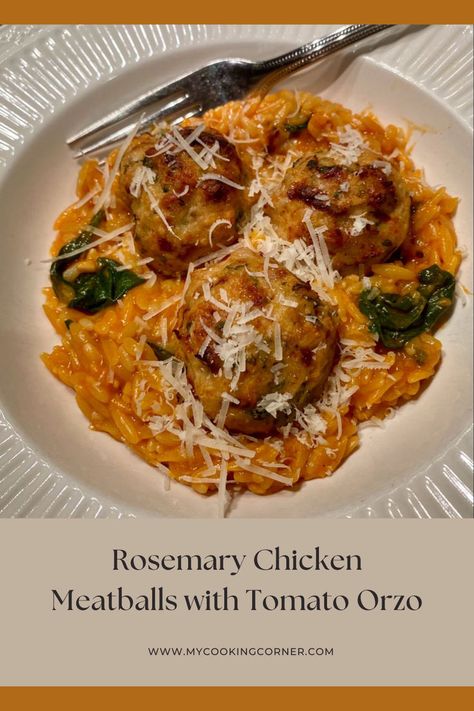 Embark on a culinary journey with our Baked Rosemary Chicken Meatballs with Tomato Orzo – a symphony of Italian-inspired flavors that will elevate your dining experience. #dinner #dishoftheday #cookingtime #tasty #yummy #chicken #orzo Rosemary Chicken Meatballs, Chicken Meatballs With Orzo, Baked Rosemary Chicken, Tomato Orzo, Chicken Orzo, Yummy Chicken, Rosemary Chicken, Chicken Meatballs, Orzo