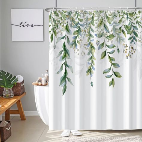 PRICES MAY VARY. 【DECORATIVE SHOWER CURTAIN】 Spring shower curtain with sage green leaves branch which freshen up your bathroom .The beautiful artistic atmosphere will make you feel relaxed while taking a bath. 【PREMIUM MATERIAL】 The little weight and durable material is lighter version of polyester which will be used for a long time.Non fading and winkle-free shower curtains adopt HD printing technology which bring you a vivid visual experience. 【WATER RESISTANT】 The shower curtain for bathroom Dekorere Bad, Relaxing Bathroom, Long Shower Curtains, Bathroom Shower Curtain Sets, Floral Bathroom, Green Shower Curtains, Feuille Eucalyptus, Bathroom Partitions, Green Eucalyptus