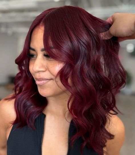 Image 1 of 1 Medium Dark Red Hair, Makeup For Burgundy Hair, Raspberry Hair Color, Red Brown Highlights, Short Burgundy Hair, Merlot Hair Color, Burgundy Brown Hair, Red Purple Hair, Burgundy Red Hair