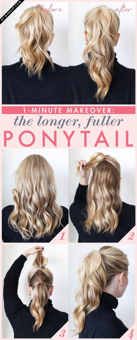 Fake a fuller ponytail by doing the double ponytail trick. | 29 Hairstyling Hacks Every Girl Should Know Fuller Ponytail, Ponytail Trick, Sanggul Modern, 5 Minute Hairstyles, Double Ponytail, Fishtail Braid, Penteado Cabelo Curto, Great Hair, Hair Dos