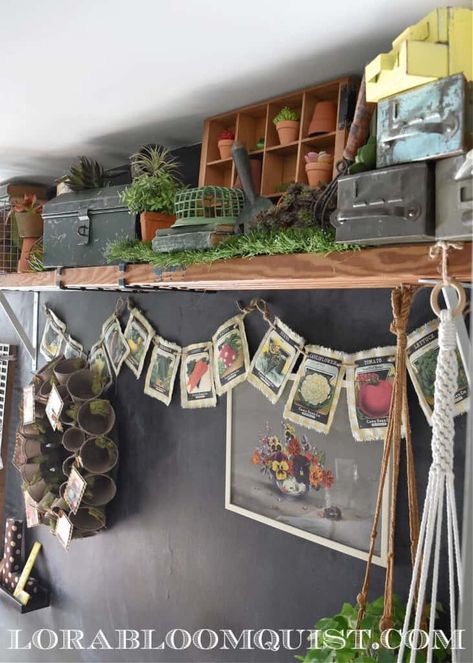 Garden Theme Home Decor, Garden Shelving Ideas, Potting Shed Decor, Garden Booth Display Ideas, Potting Bench Decor, Garden Theme Decor, Garden Shed Decor, Heritage Garden, Library Garden