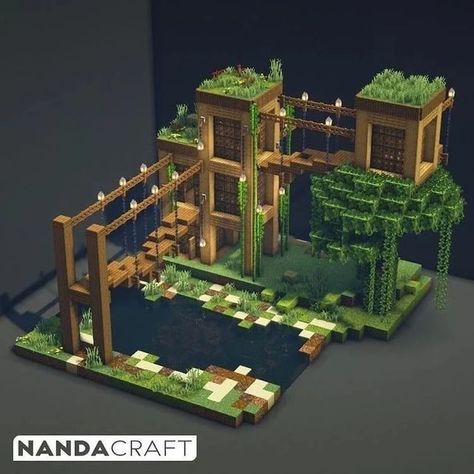 Cute Swamp House Minecraft, Jungle Cabin Minecraft, Minecraft Town Road, Minecraft Cottage Core Bridge, Minecraft Cat Enclosure, Minecraft Art Museum, Minecraft Town Idea, Minecraft Jungle Bridge, Minecraft Welcome Center