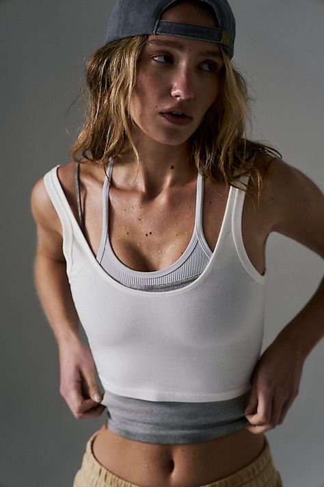 Hit up hot yoga in these sleek and sultry tank featured in a ribbed, second-skin design with a scoop neck and low back. * Moves-with-you-stretch * Fixed wide straps * Cropped silhouette | Hot Shot Crop Top by FP Movement at Free People, White, XS Sports Fashion Editorial, Athletic Wear Womens, Stylish Activewear, Free People Activewear, Tank Outfit, Workout Fits, Outfit Inspo Casual, Yoga Tank Tops, Hot Shots