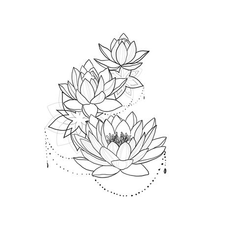 Lotus With Evil Eye Tattoo, Lotus Flower Hip Tattoos Women, Water Lily Tattoo Stencil, Water Lily Flower Tattoo Designs, Butterfly Water Lily Tattoo, Water Lily Tattoo Design Half Sleeves, Water Lily Mandala Tattoo, Realistic Lotus Flower Tattoo Design, Lotus Sleeve Tattoo Women