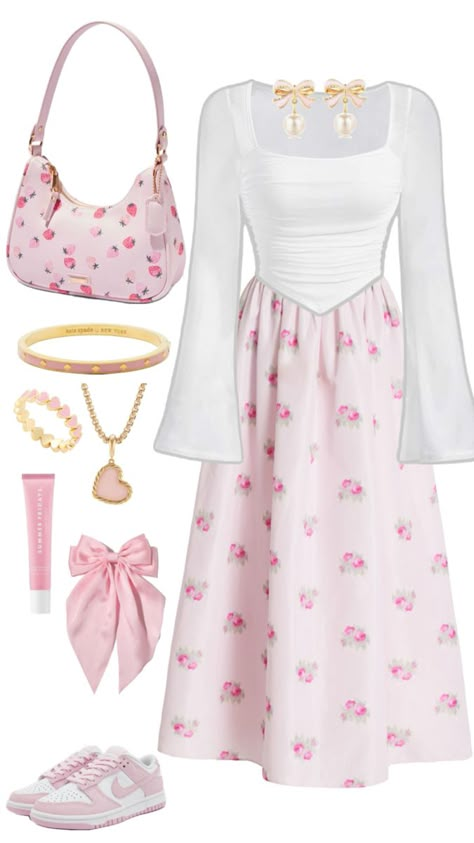 #explore #pink #pinterest #skirt #white #aesthetic #pastel #summerfridays #dunks #coach #fyp #tiktok #nike #dunks #katespade #rich #money #oldmoney #collage #barbie #lanadelray #coquette #femme Modest Girly Outfits, Disney Outfits Women, Pink Pinterest, Modesty Outfits, Rich Money, Hippie Style Clothing, Aesthetic Pastel, Classy Dress Outfits, Mode Chic