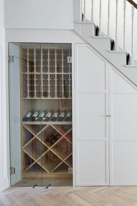 Wine Cellar Closet, Under Stairs Ideas, Under Stairs Wine Cellar, Stairs Renovation, Bloxburg Basement, Wine Closet, Staircase Storage, Stairs Makeover, Home Wine Cellars