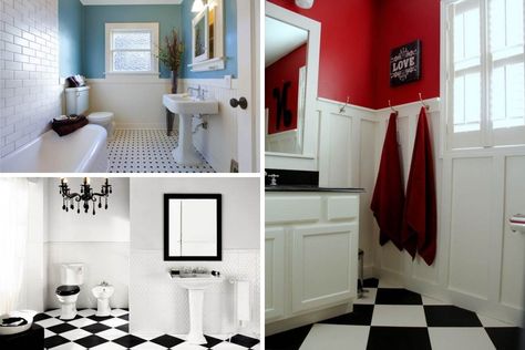 What Color to Paint a Black and White Tile Bathroom? - Homewares Insider Bathroom Paint Colors With Black And White Tile, Black And White Bathroom Accent Color, Black And White Bathroom Paint Colors, Black And White Bathroom Paint Ideas, Black And White Bathroom Paint, White Bathroom Paint Colors, White Bathroom Ideas Modern, Black And White Tile Bathroom, White Tile Bathroom