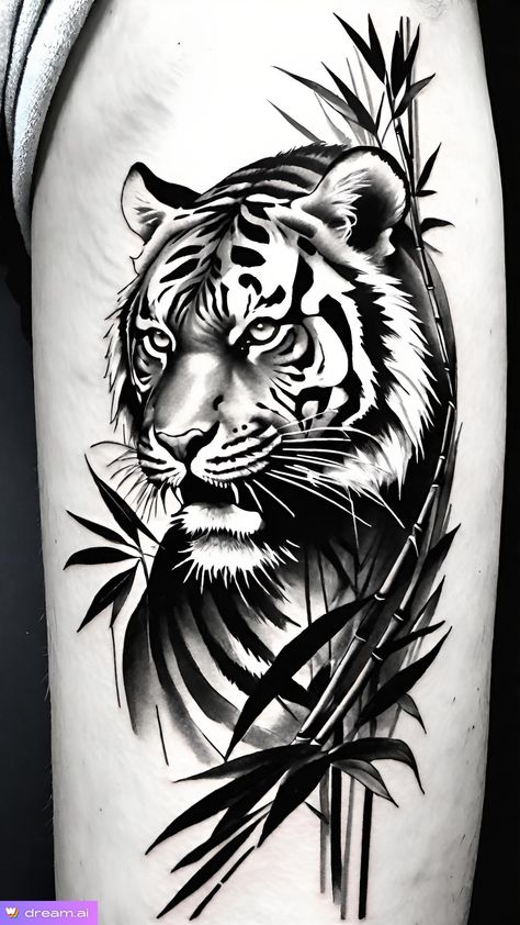 Polka Tattoo Designs, Mens Tiger Tattoo, Trash Polka Tattoos, Leg Sleeve Tattoos, Trash Polka Tattoo Designs, Leg Tattoo Ideas, Polka Tattoo, Buddha Tattoo Design, Leg Art