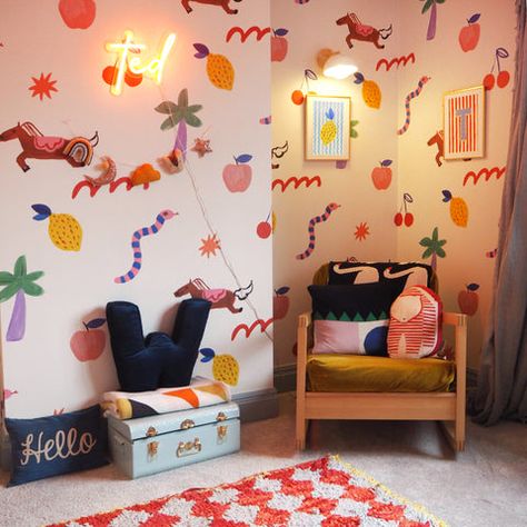 Play Wallpaper, Eleanor Bowmer, Colorful Kids Room, Toddler Playroom, Be Silly, Nursery Room Inspiration, Baby Room Design, Toddler Bedrooms, Nursery Colors