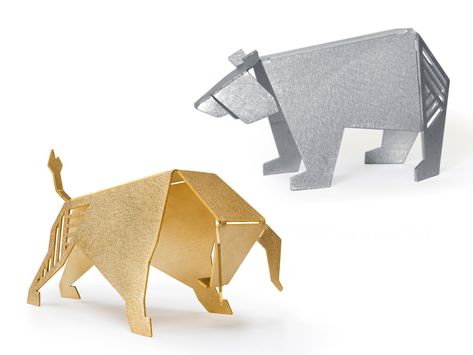 Origami Candle Holder, Origami Rat, Bull Bear, Bull Sculpture, Urban Office, Charging Bull, Melting Clock, Modern Judaica, Business Card Stand