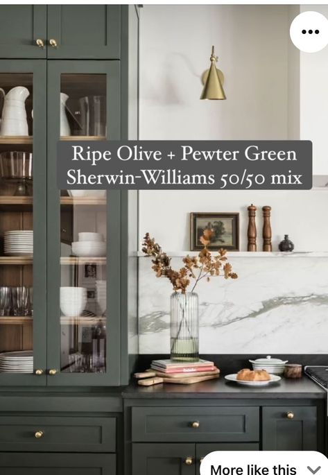 Kitchen Hunter Green Cabinets, Ripe Olive Kitchen Cabinets, 2024 Painted Kitchen Cabinets, Lowe’s Paint Colors, Urban Bronze Cabinets Kitchen, Rocky River Sherwin Williams Cabinets, Dark Olive Kitchen Cabinets, Dark Brown Painted Kitchen Cabinets, Urban Bronze Kitchen Cabinets