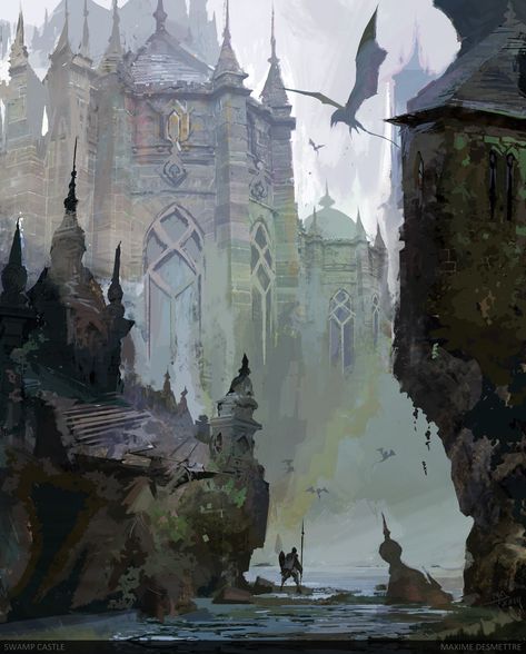 ArtStation - Swamp Castle Swamp Castle Concept Art, Swamp Castle, Steampunk Castle, Medieval Magic, Painting Illustration Art, Fantasy Locations, Digital Sketchbook, Castle Gate, Concept Art World