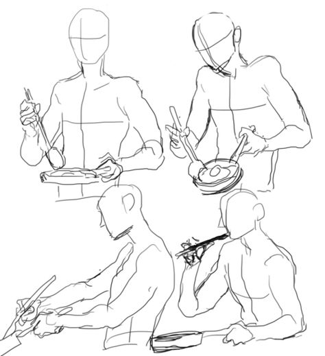 ALMOST AS COOL AS YOU — im having a hard time thinking of poses to... Hands Pushing Reference, Chef Pose Reference Drawing, Chef Poses Drawing, Drawing Eating Pose, Oc Eating Drawing, Someone Cooking Drawing, Drawing Poses Eating, Eating Ramen Pose Reference Drawing, Siting On Knees Reference