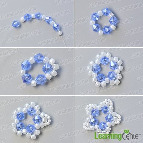 Make the first part of the star seed beaded bracelet Star Beads Pattern, Star Beads Tutorial, How To Make A Star Out Of Beads, Star Bead Pattern, Star Beads Bracelet, Seed Bead Crafts Diy Free Pattern, Bead Pattern Ideas, Crochet Beaded Bracelets Patterns, Bead Patterns Bracelet