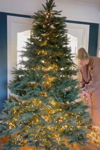 Christmas tree hack tiktok How To Use Tinsel Garland, Icicle Lights On Christmas Tree, Cluster Christmas Lights, Xmas Tree Lights, Christmas Tree Fairy, Tall Christmas Trees, Led Christmas Tree Lights, Tinsel Christmas Tree, Prelit Tree