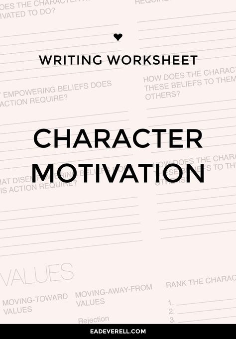 Character motivation worksheet World Building Worksheet, Motivation Worksheet, Writer Block, Character Motivation, World Building, Writers Notebook, Creative Writing Tips, New Beginning Quotes, Writing Characters