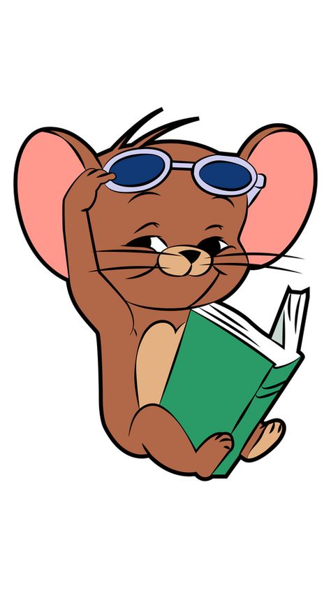 Little brown Jerry the mouse decided to sit in the sun and read an interesting book. He is happy and smiles because the cat Tom doesn't bother him. The cartoon sticker with Smiling Jerry and Book!. Jerry Mouse Aesthetic, Tom And Jerry Illustration, Cartoon Book Drawing, Tom And Jerry Stickers, Cartoon Reading Book, Jerry Stickers, Happy Cute Cartoon, Cartoons Reading Books, Iconic Stickers