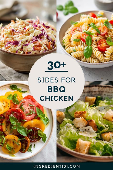 Elevate your next barbecue with the best sides for BBQ chicken! These delicious and easy side dishes are perfect for your summer cookout or a family dinner. From classic potato salad to a healthy quinoa and vegetable salad, these sides will make your BBQ chicken even more enjoyable. Don't forget to try our baked beans, cornbread, or a simple arugula salad as a perfect pairing for your BBQ chicken. Find your new favorite BBQ side dish to love and serve at your next barbecue! What Goes With Bbq Chicken Sides, Sides For Beer Can Chicken, Bbq Chicken Meals Sides, Side Dishes With Grilled Chicken, What To Serve With Bbq Chicken, Texas Bbq Sides, Side For Bbq Chicken, Sides With Bbq Chicken, Bbq Chicken Sides Dishes