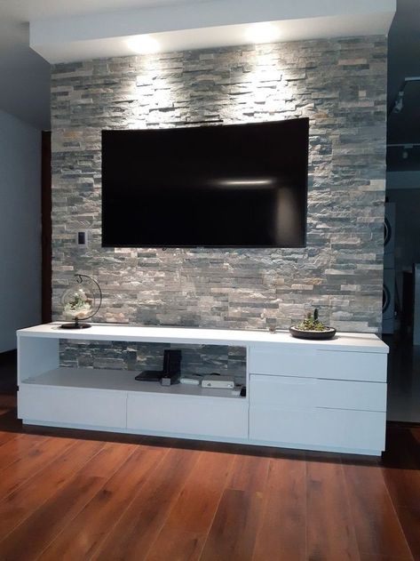 stone cladding tv unit stone cladding tv unit installation stone cladding tv unit design stone cladding tv wall Grey Paint Living Room, Brick Living Room, Stone Walls Interior, Dorm Wall Decor, Living Modern, Dining Room Wall Decor, Tv Decor, Interior Wall Design, Home Design Living Room