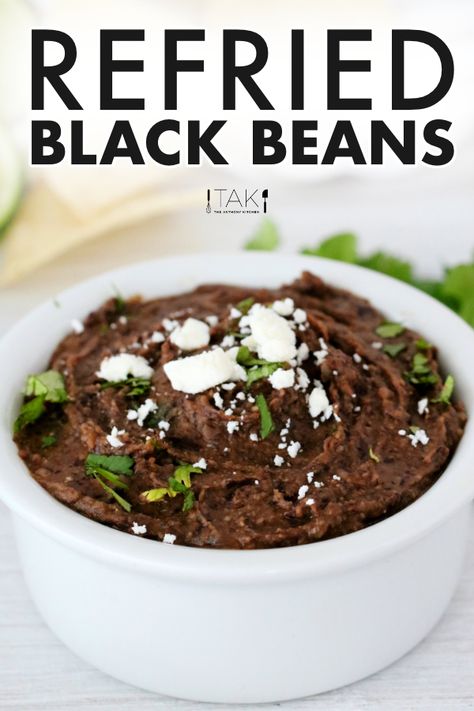 Refries Black Beans Recipe, Refried Black Beans Recipe, Homemade Refried Black Beans, Mexican Bean Salad, Refried Black Beans, Black Beans Recipe, Vegetarian Main Dish, Mexican Black Beans, Refried Beans Recipe