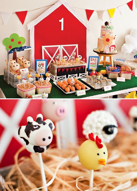 In continuation of yesterday's Farm 1st Birthday Party - Part 1 for Fisher-Price, here we go with Part 2: The Farm-Inspired Dessert Table! When designing Farm 1st Birthday Party, Farm 1st Birthday, Farm Themed Party, Dessert Table Birthday, Barnyard Birthday Party, Farm Theme Birthday, Farm Animal Party, Farm Animals Birthday Party, Farm Themed Birthday Party