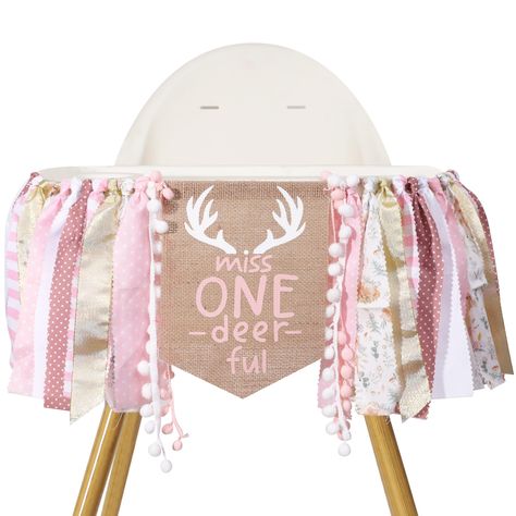 One Happy Camper First Birthday Girl, Birthday Ribbon Banner, Deer Birthday, Birthday Ribbon, Girl Woodland, 1st Birthday Party Decorations, Highchair Banner, Ribbon Banner, Woodland Theme