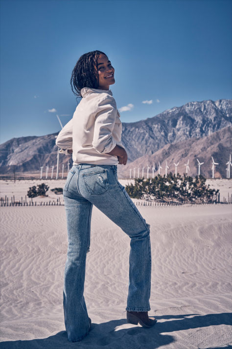 Add some distressed denim to your look in the Wrangler Bold Boot Destructed Jean. The denim is pre-distressed for you with light tearing along the fabric that adds a little bit of edge to your look. Pair them with a snap shirt for a vintage-inspired look that’s always in sty Wrangler Women, Destructed Jeans, Wrangler Jeans, Distressed Denim, Women's Jeans, Vintage Inspired, Women Jeans, Boots, Fabric