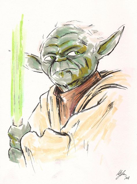 Yoda Star Wars Art Painting, Yoda Drawing, Yoda Art, Star Wars Illustration, Mike Jackson, Pen Illustration, Star Wars Drawings, Star Wars Concept Art, Nursery Paintings