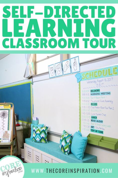 If you love nature then you will love this nature-themed classroom tour! Check out this classroom reveal blog post from Core Inspiration. Using the cool, calming colors of nature, this classroom design and setup make for an inviting and engaging learning environment. In this post, you can learn about my classroom library, my storage techniques, where I taught mini-lessons, small group and collaboration areas, and more. 1st Grade Classroom Schedule, Class Schedule Display, Classroom Schedule Ideas, Classroom Schedule Display, Daily Class Schedule, Classroom Daily Schedule, Core Inspiration, Preschool Skills, Math Spiral Review