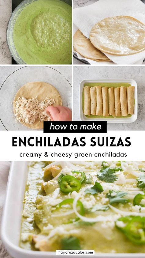 Enchilada Suizas Recipe, Enchilada Suiza Sauce, Authentic Enchiladas Suizas, Creamy Chile Verde Sauce, Chicken Enchiladas Tomatillo Sauce, Green Enchiladas Authentic, Creamy Enchiladas Verdes, Authentic Chicken Enchiladas Mexico, Easy Chicken Enchilada Recipe Green Sauce