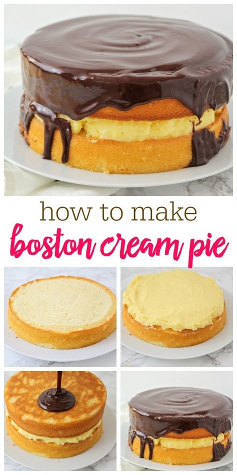 Boston Cream Pie Cake, Boston Cream Pie Recipe, Boston Cream Cake, Γενέθλια Mickey Mouse, Soft Cake, Dessert Parfait, Homemade Custard, Family Cake, Boston Cream Pie