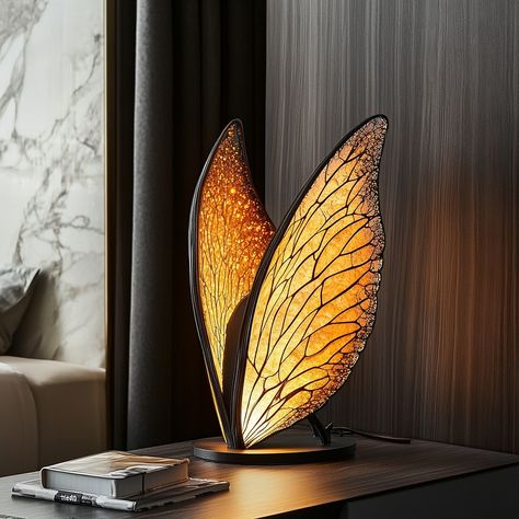 This lamp, inspired by the delicate structure of insect wings, brings a touch of nature’s elegance into your home. The lampshade mimics the intricate patterns found in the wings of dragonflies or butterflies, with translucent panels that softly diffuse light, creating a warm and inviting glow. The design features a lightweight, airy frame that captures the fragility and grace of the natural world, while the lamp’s organic curves and subtle textures evoke the sense of being surrounded by natur... Organic Patterns In Nature, Wood Lamp Design, Novelty Lamps, Modern Ceiling Light Fixtures, Labs Art, Neon Decor, Novelty Lighting, Laser Art, Light Sculpture