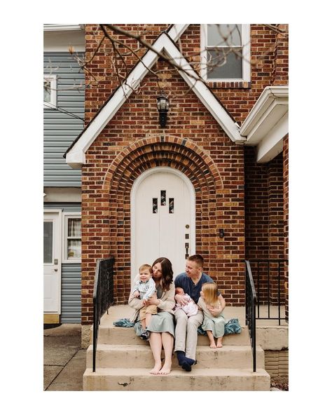 One of my favorite photo spots for an in-home family session: your front porch. ✨ It feels so special and unique to each family, whether it’s your first home or your forever home. Family Pictures In Front Of House, Family Photo Front Porch, Front Porch Pictures Family, Family Front Porch Photos, New House Photo Shoot, Front Porch Family Photos, First Home Pictures, Front Porch Pictures, In Front Of House