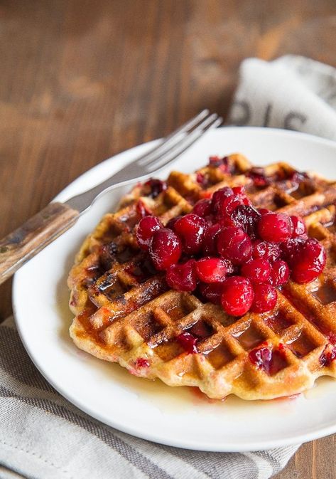 Use that leftover cranberry sauce in these cornmeal waffles. Bonus cider syrup recipe, too! @dessertfortwo Small Batch Waffle Recipe, Leftover Cranberry Sauce Recipe, Cornmeal Waffles, Cranberry Sauce Thanksgiving, Leftover Cranberry Sauce, Cranberry Sauce Recipe, Nutella Cookies, Dessert For Two, Syrup Recipe