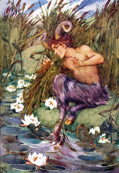 PAN, A Book of Myths by Jean Lang.Drawings by Helen Stration.1914 Pan Mythology, Water Lilies Art, Water Fairy, Fairy Illustration, Girl In Water, Cicely Mary Barker, Fairy Pictures, Hur Man Målar, Tromso