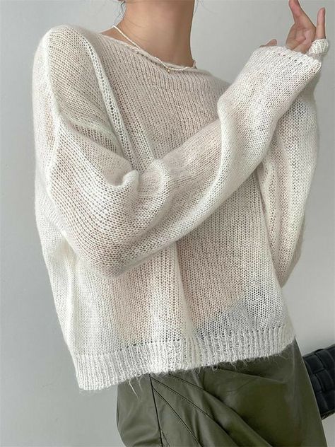 Loose Knit Jumper, Mesh Sweater, Winter Typ, Mohair Knit, Sweater Tops, Mohair Wool, Spring Summer Autumn Winter, Loose Sweater, Knit Fashion