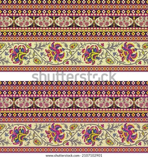 Digital Textile Design Motif Geometrical Border Stock Illustration 2107102901 Dwarikadhish Hd Wallpaper, Geometrical Border, Flower Pattern Design Prints, Phad Painting, Vector Border, Print Design Art, Newspaper Crafts, Print Design Pattern, Flower Pattern Design