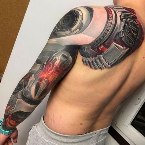 Robot Shoulder, Biomech Tattoo, Shoulder Tattoo Designs, Biomechanical Tattoo Design, Robot Tattoo, Feminine Skull Tattoos, Mechanic Tattoo, Omerta Tattoo, Biomechanical Tattoo