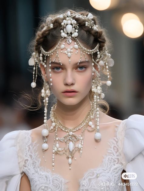 Head Piece Hairstyle, Headwear Aesthetic, Siren Headpiece, Head Gear Ideas, Ethereal Accessories, Jewelry Model Photography, Shell Headpiece, Fantasy Headpieces, Pearl Head Piece