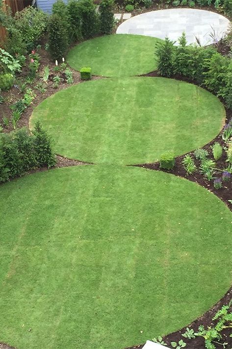 Circular Garden Design, Circular Lawn, Entertaining Garden, Mediterranean Garden Design, English Garden Design, South Facing Garden, Topiary Garden, Backyard Garden Landscape, Hillside Landscaping