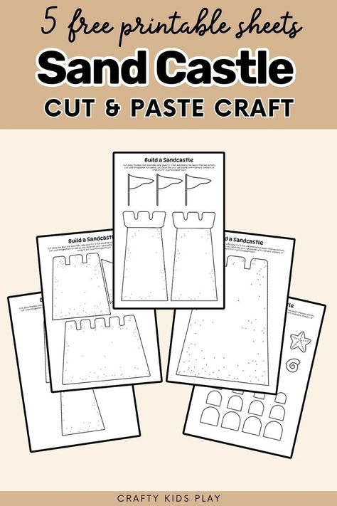 Looking for fun Beach Crafts for Kids and easy paper crafts for summer? You'll love this simple sand castle paper craft from Crafty Kids Play. Grab our free printable template for this sand castle craft so your kids can color, cut and glue their own sand castles together. This is a really easy toddler craft or preschool craft for summer that allows kids to practice their fine motor skills while having fun. Our site has more great summer crafts for kids and fun crafts for kids of all ages. Sand Castle Template Free Printable, Sand Castle Craft Preschool, Castle Activities For Preschool, Sand Castle Craft, Sandcastle Art, Crafts For Summer, Beach Crafts For Kids, Castle Crafts, Printable Craft Templates