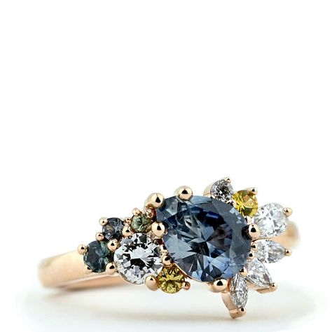 Mixed Gem Engagement Ring, Pear Cut Sapphire Ring, Montana Sapphire Engagement, Montana Sapphire Engagement Ring, Mother's Ring, Cluster Design, Fancy Jewelry Necklace, Pear Cut Engagement Rings, Mom Ring