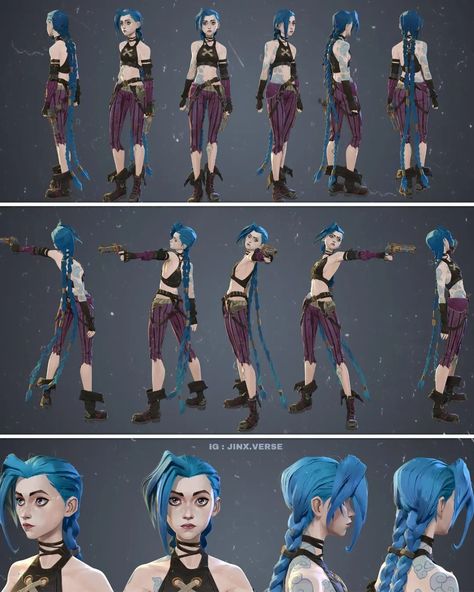 Jinx Arcane Reference, Jinx Poses, Jinx Character Design, Jinx Concept Art, Jinx Cosplay Arcane, Jinx Reference, Arcane Reference, Arcane Concept Art, Jinx Character