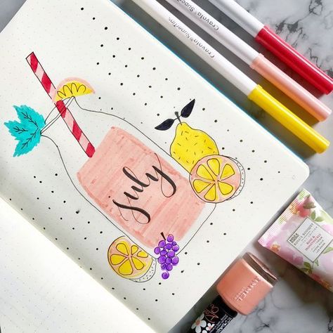 18 Creative Bullet Journal Pages for July  #bulletjournals #bulletjournaling #bujo #bujoideas #bulletjournalideas Bullet Journal Juli, July Drawings, July Cover Page, July Bujo, Bullet Journal Month, Bullet Journal Page, Bullet Journal 2020, Bullet Journal 2019, Bullet Journal Cover Page